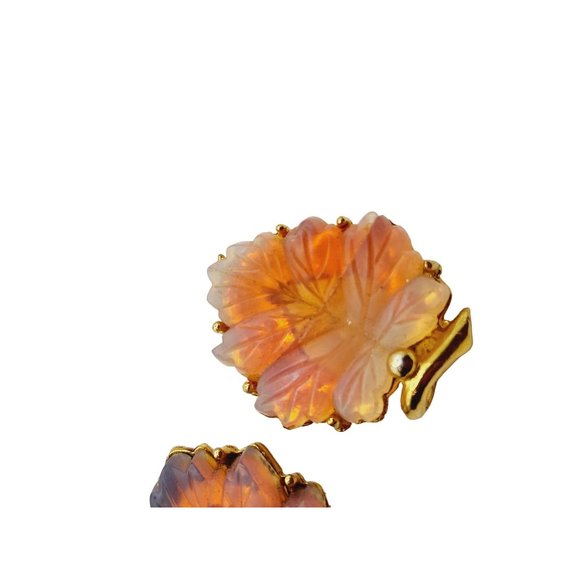 Vintage Signed Pat Pend Glass Leaf Earrings (A529) - Picture 2 of 6